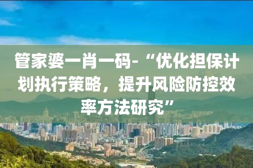 管家婆一肖一码-“优化担保计划执行策略，提升风险防控效率方法研究”