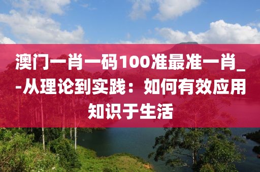 澳门一肖一码100准最准一肖_-从理论到实践：如何有效应用知识于生活