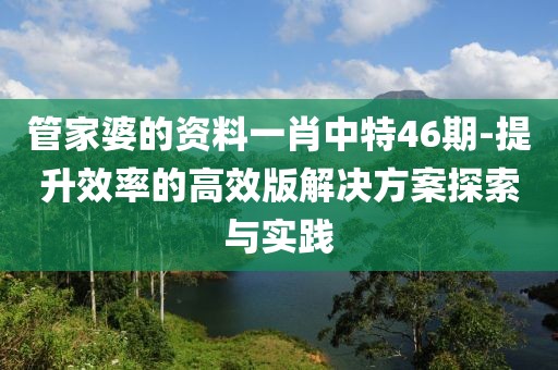 管家婆的资料一肖中特46期-提升效率的高效版解决方案探索与实践