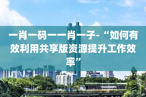 一肖一码一一肖一子-“如何有效利用共享版资源提升工作效率”