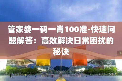 管家婆一码一肖100准-快速问题解答：高效解决日常困扰的秘诀