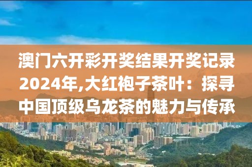 澳门六开彩开奖结果开奖记录2024年,大红袍子茶叶：探寻中国顶级乌龙茶的魅力与传承