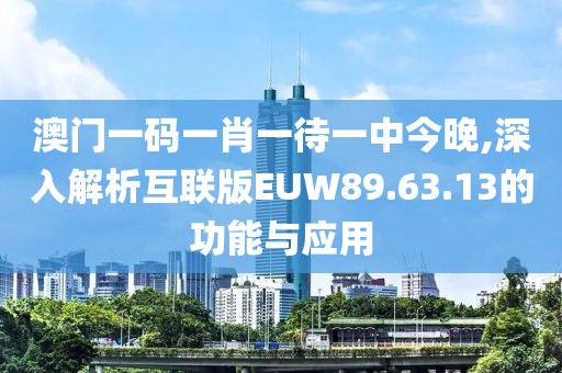 澳门一码一肖一待一中今晚,深入解析互联版EUW89.63.13的功能与应用