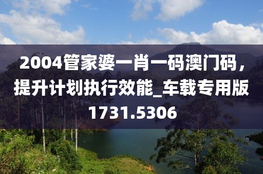 2004管家婆一肖一码澳门码，提升计划执行效能_车载专用版1731.5306