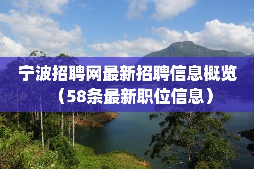 宁波招聘网最新招聘信息概览（58条最新职位信息）