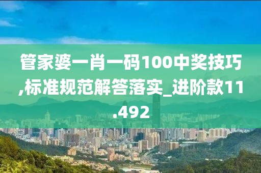 管家婆一肖一码100中奖技巧,标准规范解答落实_进阶款11.492